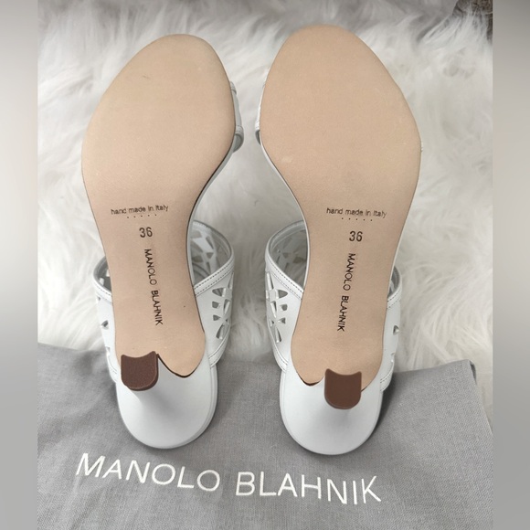 Manolo Blahnik Sophocles Perforated Dual-Band Slide Sandals - Picture 5 of 5